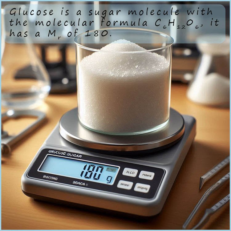 1 mole of glucose sugar being weighed out on an electronic balance.